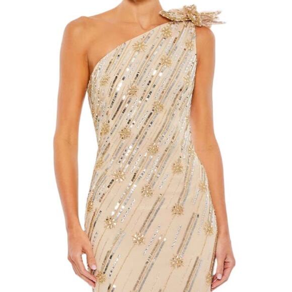 Mac Duggal Size 8 Embellished Floral One Shoulder Gown 93739 Nude NWD - Picture 3 of 13